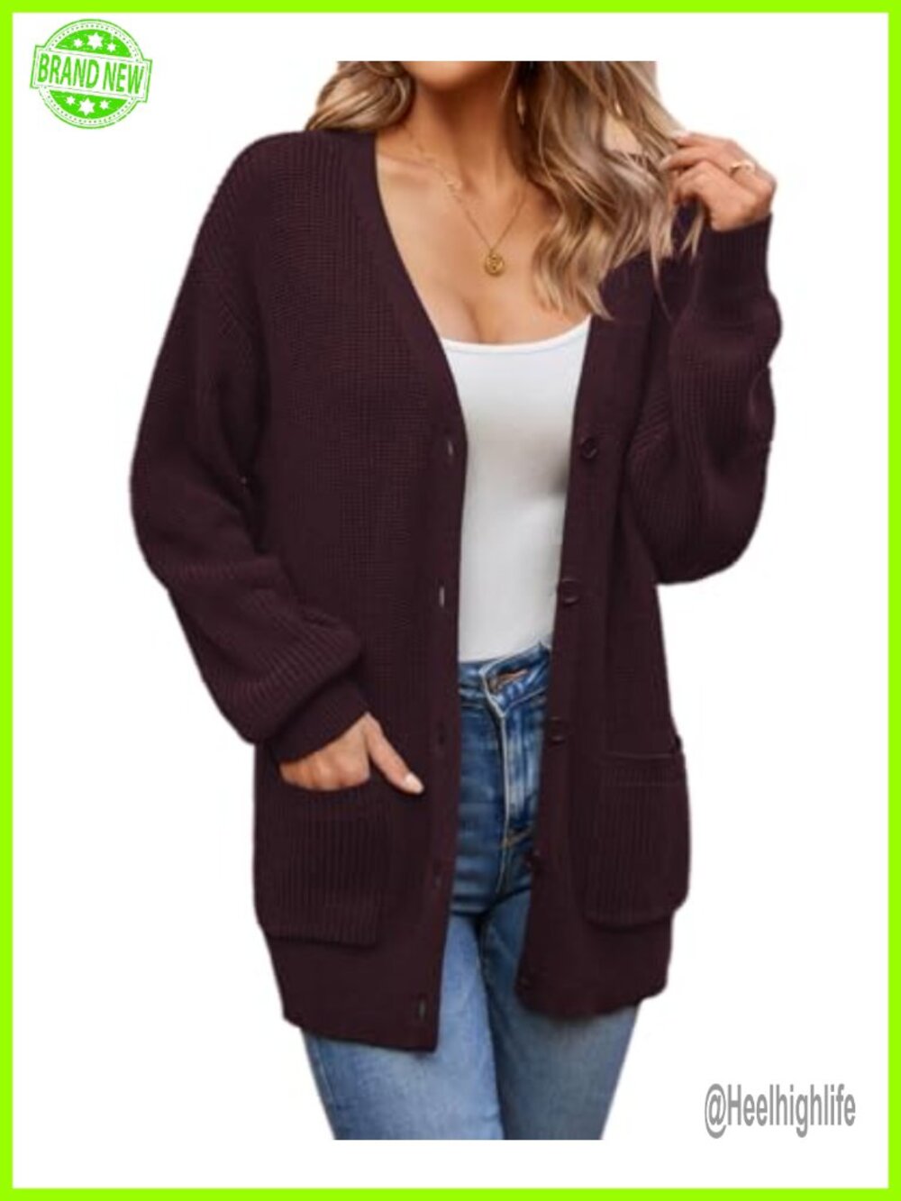 100% Cotton Cardigan Sweater Oversized V-Neck Button Front Pockets